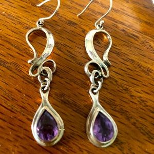 HAGIT AMETHYST AND STERLING SILVER DROP EARRINGS